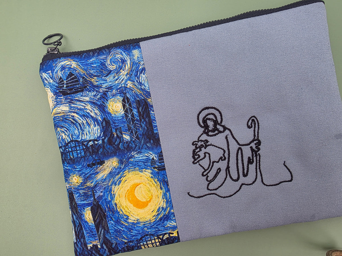 Mini Tablet Case – Padded Patchwork Tablet Sleeve with Embroidered Faith & Love Message, Handmade Christian Gift