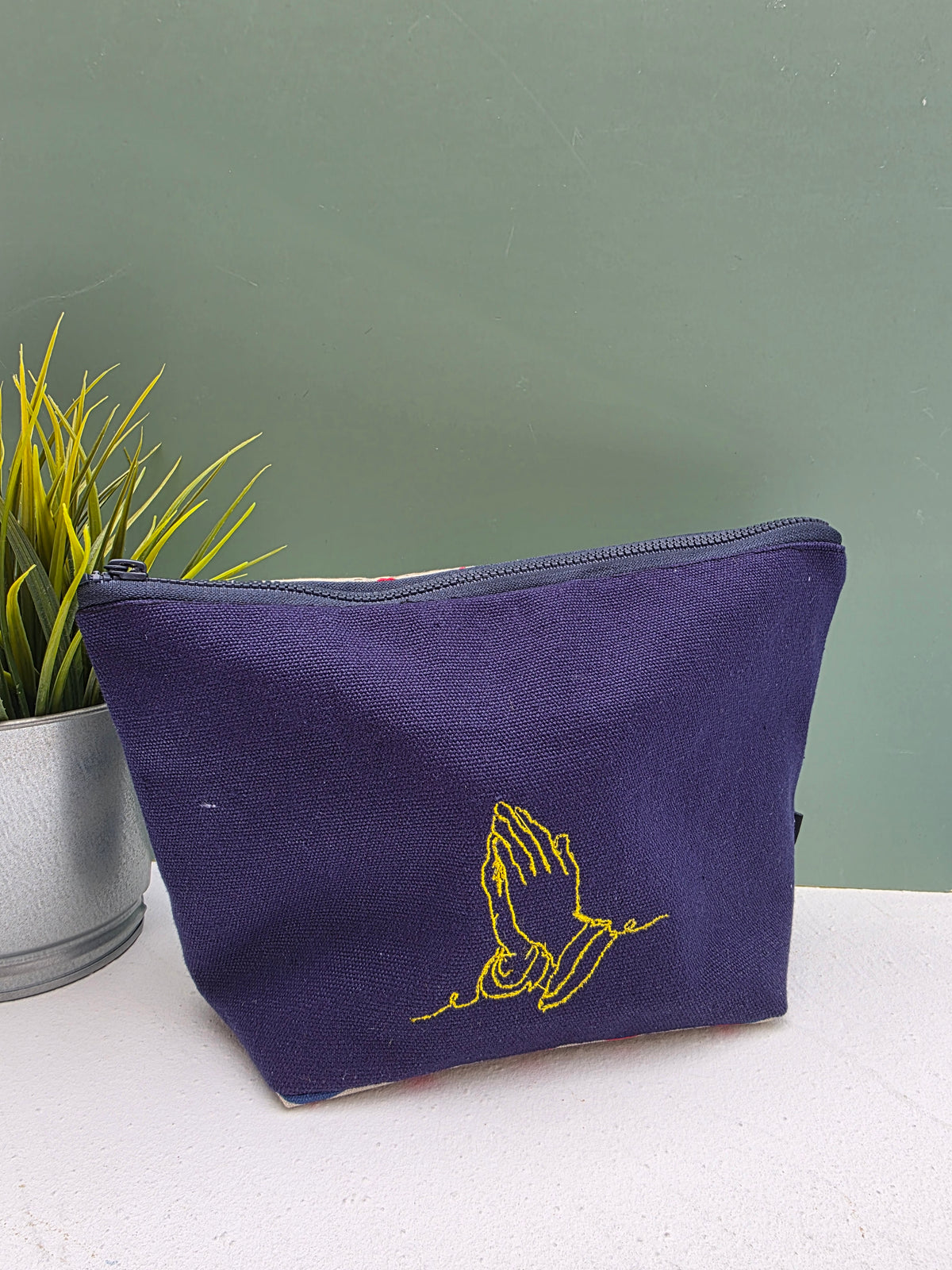 Handmade Zipper Pouch – Hong Kong Fabric Cosmetic & Travel Pouch, Embroidered Faith & Love Gift, 2 Sizes