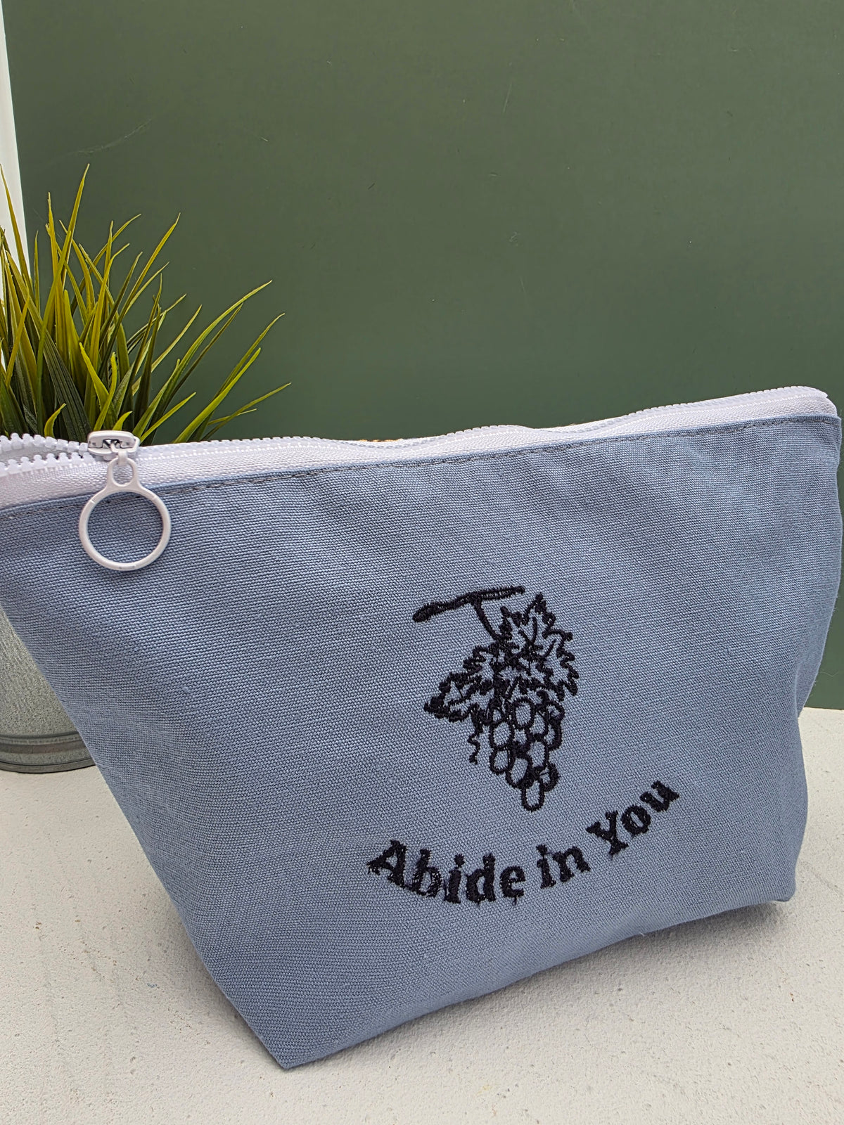 Handmade Zipper Pouch – Hong Kong Fabric Cosmetic & Travel Pouch, Embroidered Faith & Love Gift, 2 Sizes