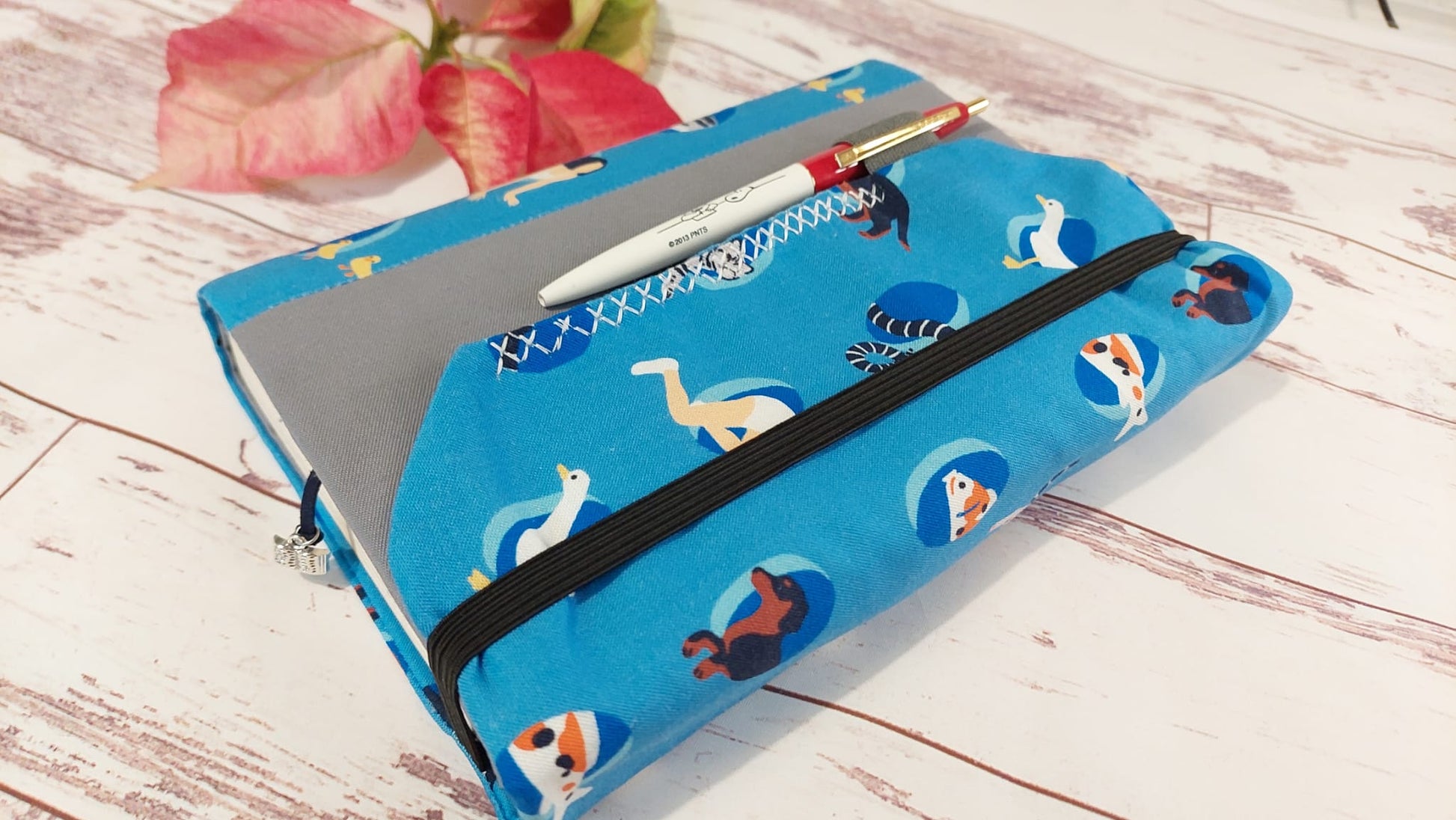 pen holder attached to the handmade fabric book cover